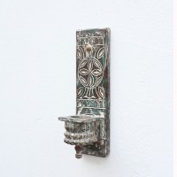 Distressed White Vintage Wooden Carved Wall Candle Holder