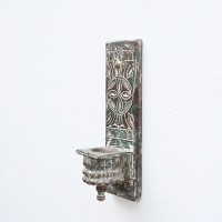 Distressed White Vintage Wooden Carved Wall Candle Holder