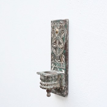 Distressed White Vintage Wooden Carved Wall Candle Holder