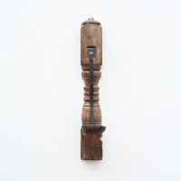 Vintage Wooden Carved Wall Candle with Iron Holder