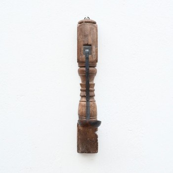 Vintage Wooden Carved Wall Candle with Iron Holder
