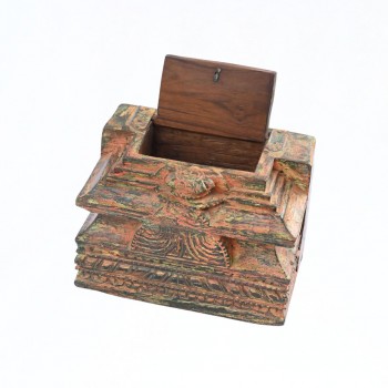 Distressed Vintage Wooden Carved Treasure Box