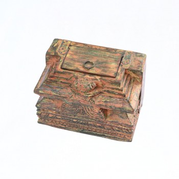 Distressed Vintage Wooden Carved Treasure Box