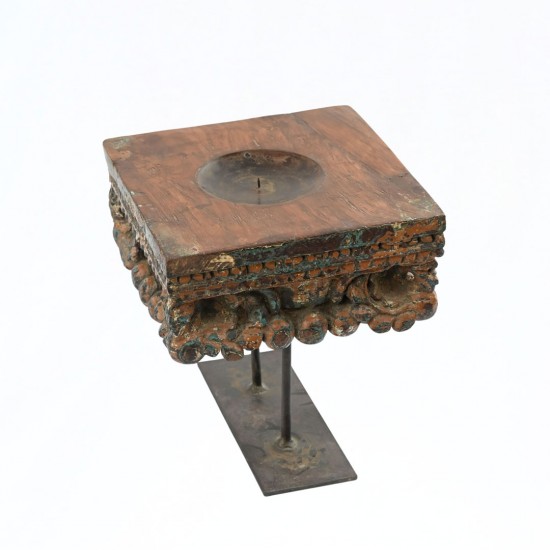 Vintage Wooden Carved Candle Holder with a stand