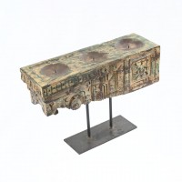Vintage Wooden Floral Carved Candle Holder with a stand
