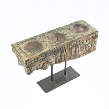 Vintage Wooden Floral Carved Candle Holder with a stand Vintage Wooden Floral Carved Candle Holder with a stand