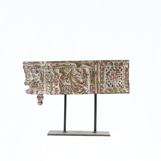 Distressed White Vintage Wooden Carved Candle Holder with a stand