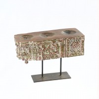 Distressed White Vintage Wooden Carved Candle Holder with a stand