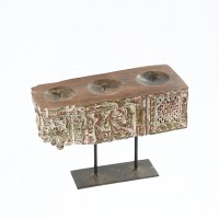 Distressed White Vintage Wooden Carved Candle Holder with a stand