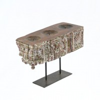Distressed White Vintage Wooden Carved Candle Holder with a stand