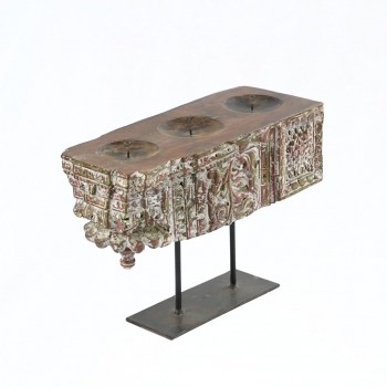 Distressed White Vintage Wooden Carved Candle Holder with a stand