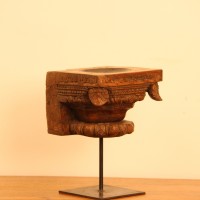 Vintage Carved Wooden Candle Holder with Stand – Styled on Wall Vintage carved wooden candle holder on iron stand styled on a console against a warm wall
