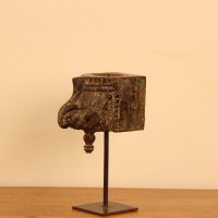 Distressed Wooden Bracket Candle Holder with Stand – Styled on Wall Distressed wooden bracket candle holder on stand styled on a console against a warm wall
