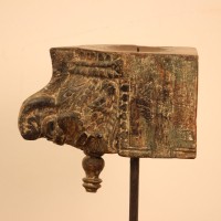 Distressed Wooden Bracket Candle Holder with Stand – Styled on Wall Distressed wooden bracket candle holder on stand styled on a console against a warm wall