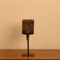 Distressed Wooden Bracket Candle Holder with Stand – Styled on Wall Distressed wooden bracket candle holder on stand styled on a console against a warm wall