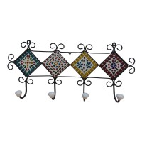 Ceramic Iron Craft Four Hooks Hanger - Assorted