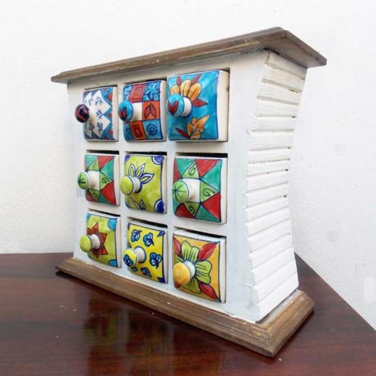9 Ceramic Drawers White Painted Wooden Mini Chest 9 Ceramic Drawers White Painted Wooden Mini Chest