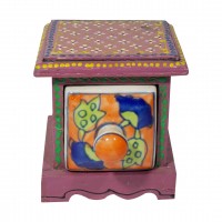 Single Ceramic Drawer Wooden Mini Chest - Assorted Colours