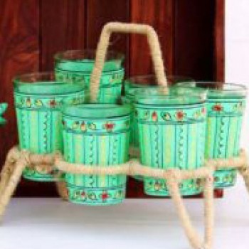 Tapri Glass Set of Six with Iron Stand