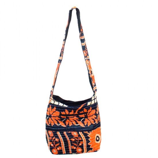 Floral Elegance Bag, Orange And Black