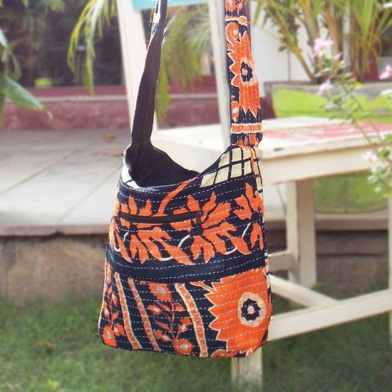 Floral Elegance Bag, Orange And Black