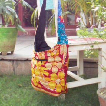 Floral Elegance Bag, Mustard And Red