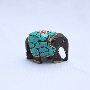 Elephant Wooden Show Piece with Semiprecious stone 