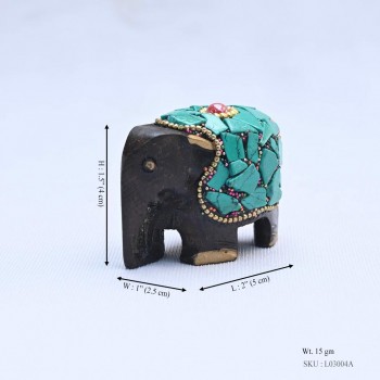 Elephant Wooden Show Piece with Semiprecious stone 