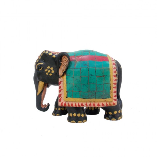 Wooden Semi-Precious Stone Elephant, Height 3 Inch