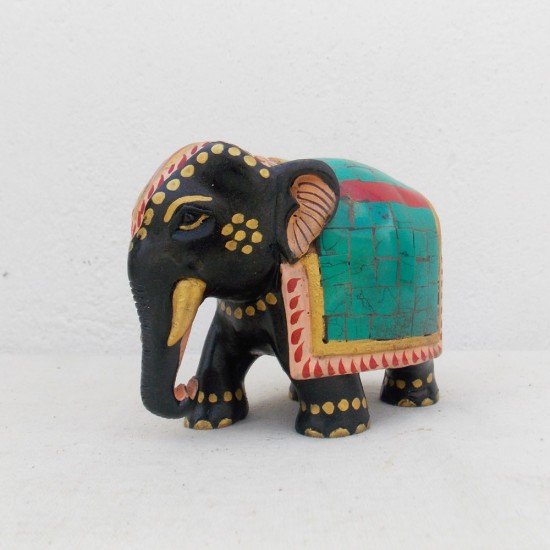 Wooden Semi-Precious Stone Elephant, Height 3 Inch Wooden Semi-Precious Stone Elephant, Height 3 Inch