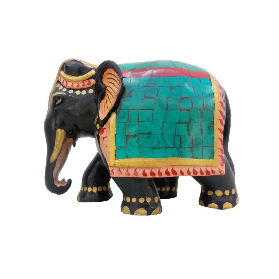 Wooden Semi-Precious Stone Elephant, Height-4 Inch