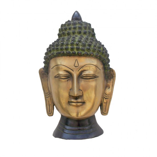 Brass Buddha Head Wall Mounted  - Greenish