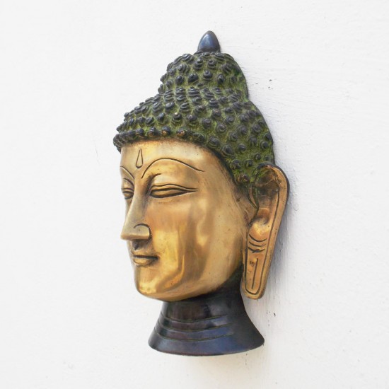 Brass Buddha Head Wall Mounted - Greenish Brass Buddha Head Wall Mounted - Greenish