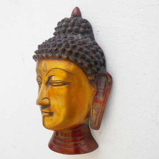 Brass Buddha Head Wall Mounted Redish