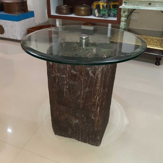 Sleeper Wood Log Glass Top Stool