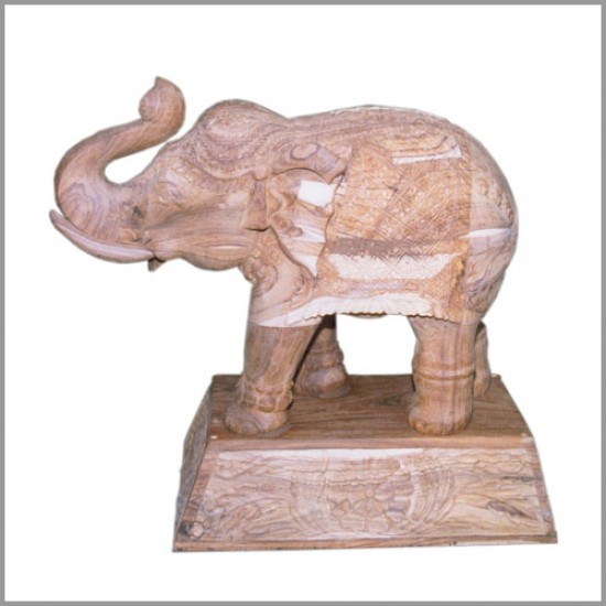 Wooden Carved Trunck up Elephant