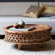 Hand Carved Low Cofee Table Burnt Look Natural Shade Polish Hand Carved Low Cofee Table Burnt Look Natural Shade Polish