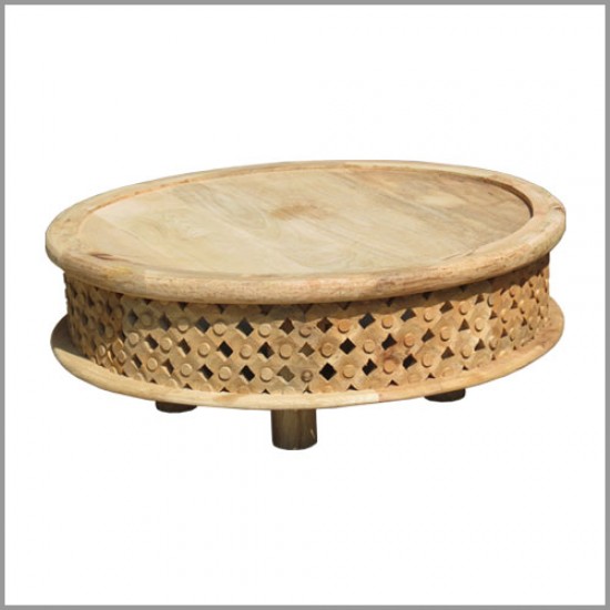 Hand Carved Low Cofee Table Burnt Look Natural Shade Polish