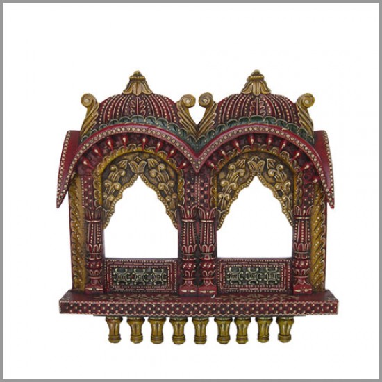 Wooden Painted Double Jharokha 27 Inches