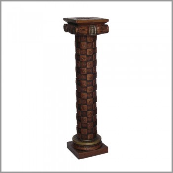 Antique Mettalic Checks Wooden Pillar 36 Inch