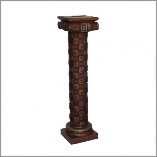 Antique Mettalic Checks Wooden Pillar 36 Inch