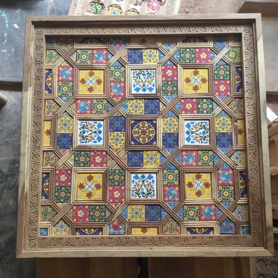 Wooden Table Tile Art