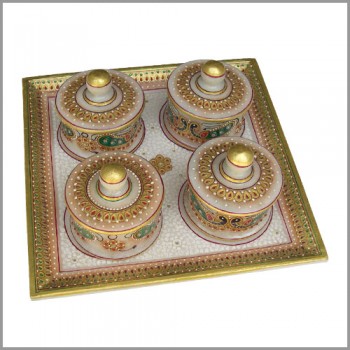 4 Bowl multicolour Marble Tray Set