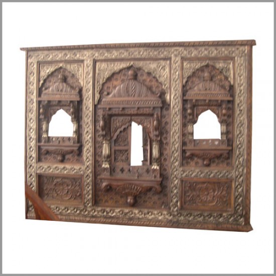 Three Jharokha Panel with Silver Sheet Art Work (Wooden Base)