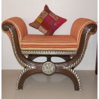 Teak Wood Roman Seater with Metal Artwork