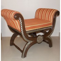 Teak Wood Roman Seater with Metal Artwork