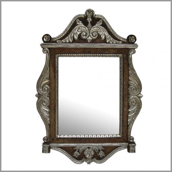 Metal Embellished Wooden Carved Jharokha Mirror Frame