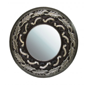 Metal Embellished and Polished Wooden Carved Mirror Frame