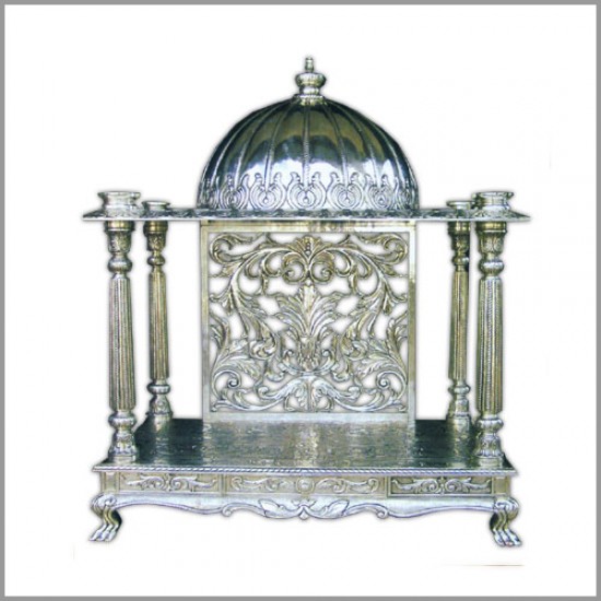 Silver Sheet Cladded Wooden Carved Mandir Temple