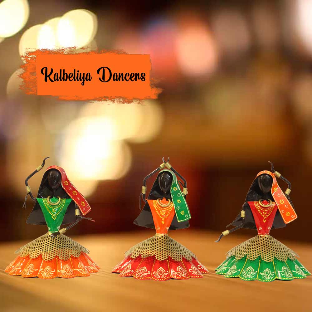 Kalbeliya Women Dancers on Swing Figurine - Set Of Three